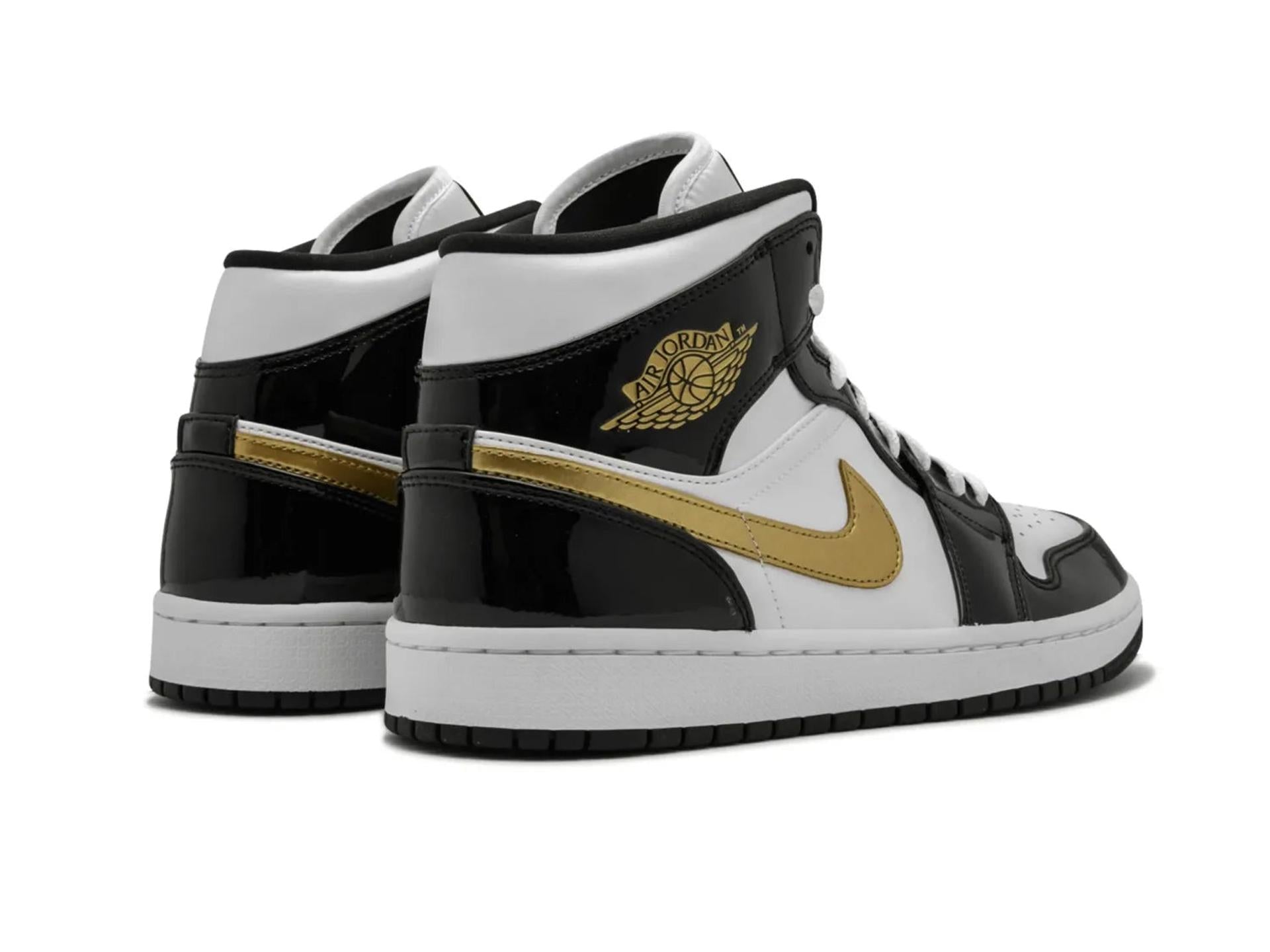 Air Jordan 1 Mid Patent Black White Gold