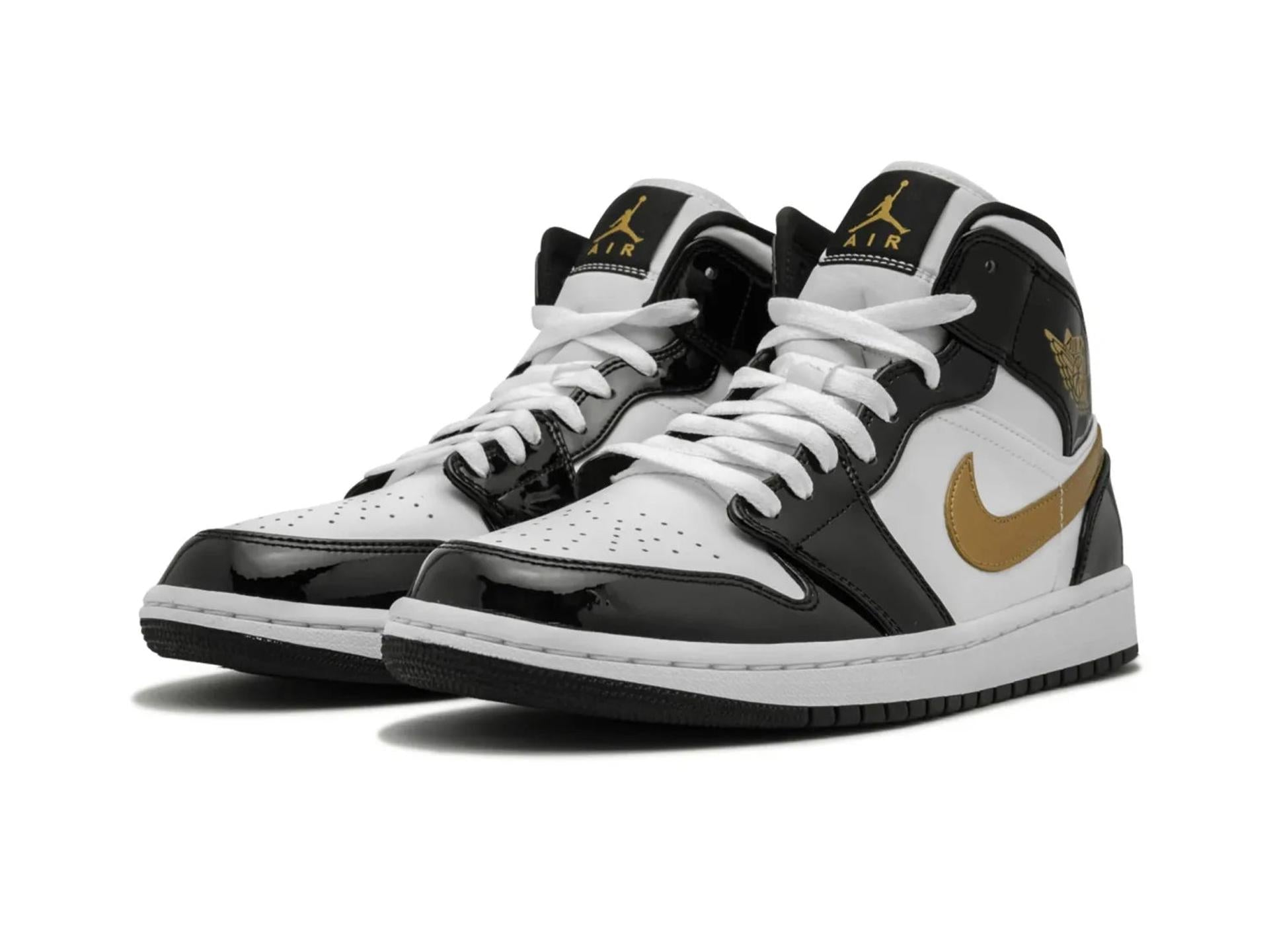 Air Jordan 1 Mid Patent Black White Gold