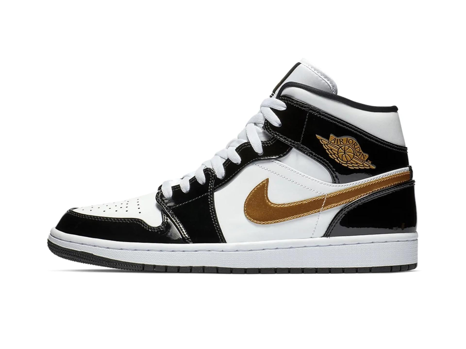 Air Jordan 1 Mid Patent Black White Gold